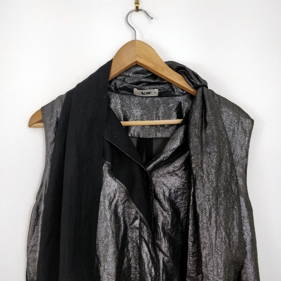 Acne Patrice Metallic Silver Blouse 38 8 - Picture 3 of 10